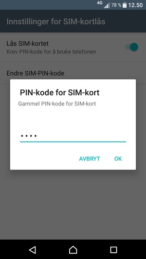 Skriv inn Gammel PIN-kode for SIM-kort og velg OK