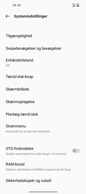 Scroll til og vælg Sikkerhedskopiér og nulstil
