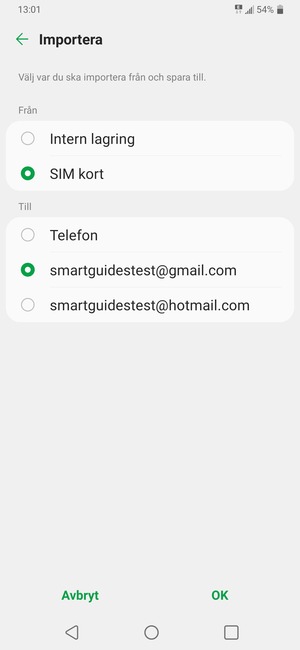 Tryck på ditt Google-konto och välj OK