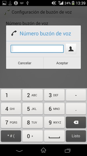 Introduzca el Número de buzón de voz y seleccione Aceptar