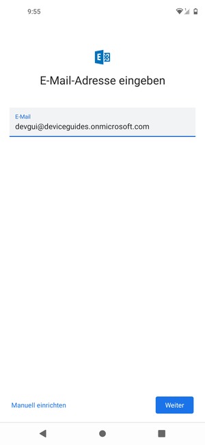 Geben Sie Ihre E-Mail-Adresse ein und wählen Sie Manuell einrichten