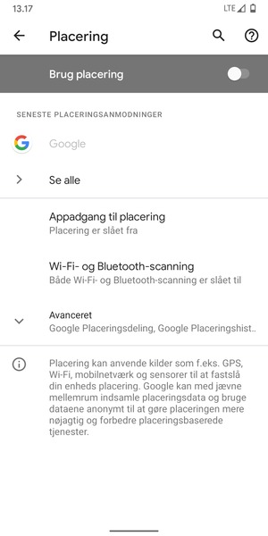 Slå Brug placering fra