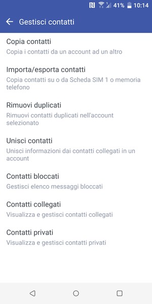 Seleziona Importa/esporta contatti