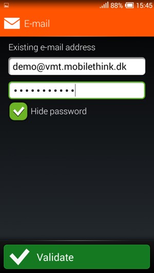 Enter your email address and password. Select Validate