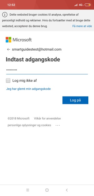 Indtast din Hotmail adgangskode og vælg Log på
