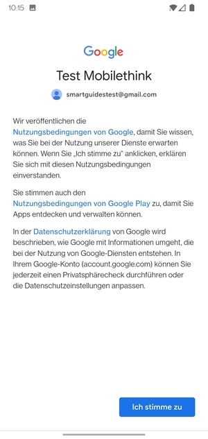 Wählen Sie Ich stimme zu