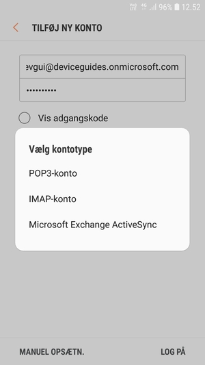 Vælg Microsoft Exchange ActiveSync