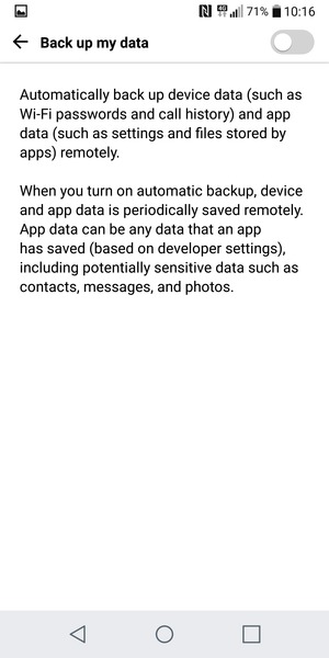 Turn on Back up my data
