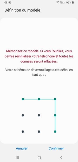 Dessinez de nouveau le schéma de déverrouillage et sélectionnez Confirmer