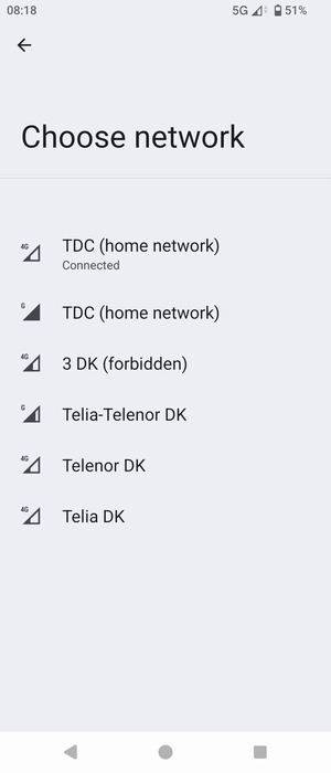 Select a network operator from the list