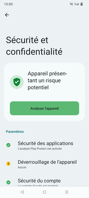 Sélectionnez Déverrouillage de l'appareil