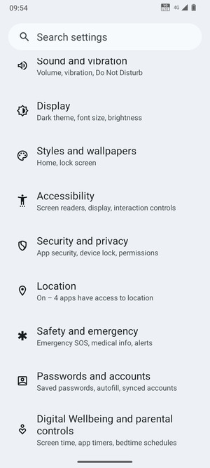 Scroll to and select Security and privacy