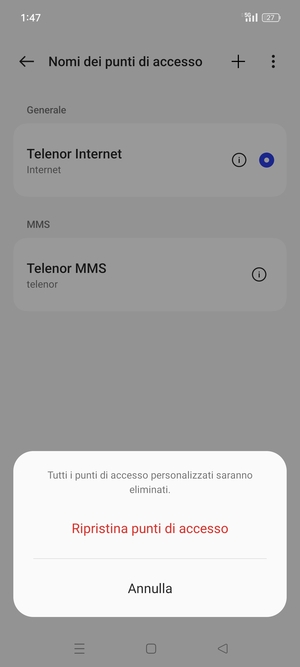 Seleziona Ripristina punti di accesso