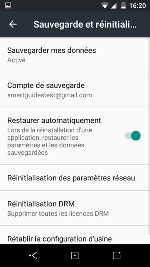 Sélectionnez Compte de sauvegarde