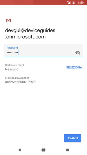 Inserisci la tua password e seleziona AVANTI