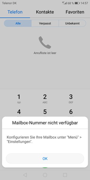 Falls Ihre Voicemail nicht eingerichtet ist, wählen Sie OK