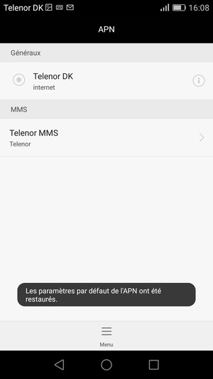 Votre téléphone va être réinitialisé avec les paramètres Internet et MMS par défaut