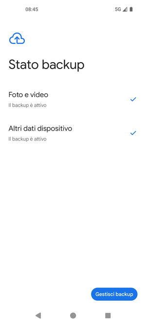 Seleziona Gestisci backup