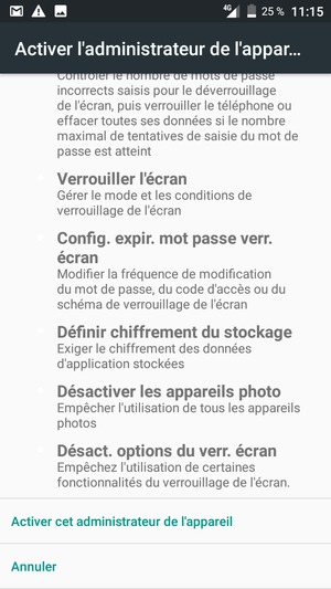 Faites défiler et sélectionnez Activer cet administrateur de l'appareil