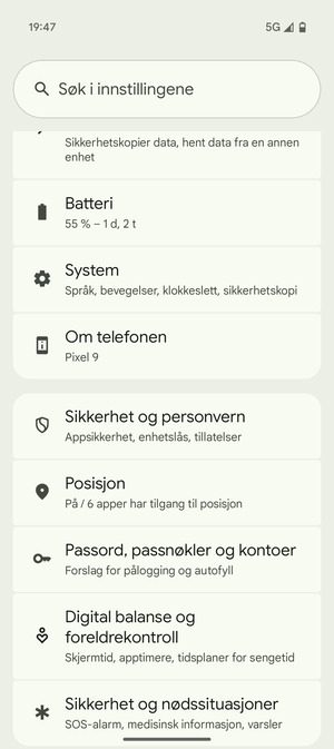Bla til og velg Sikkerhet og personvern