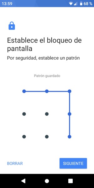 Dibuje un patrón de desbloqueo y seleccione SIGUIENTE