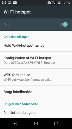 Din telefon er nu sat op til brug som modem