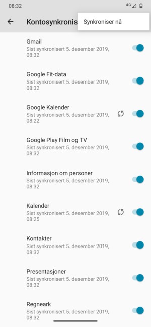 Velg Synkroniser nå