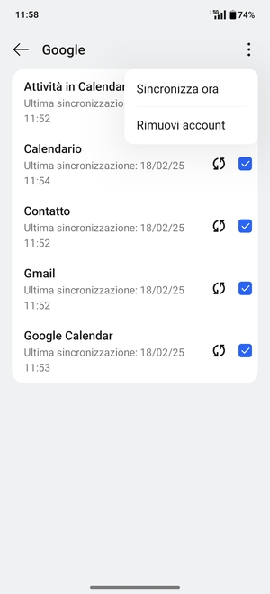Seleziona Sincronizza ora