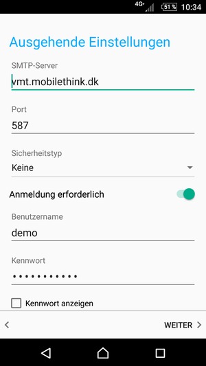 Geben Sie die Server-Adresse für ausgehende Post ein