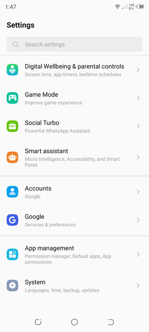 Scroll to and select System
