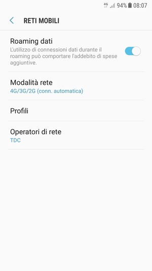 Attiva o disattiva Roaming dati