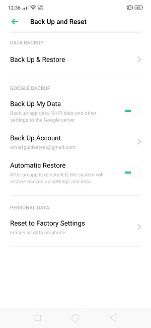 Select Back Up Account