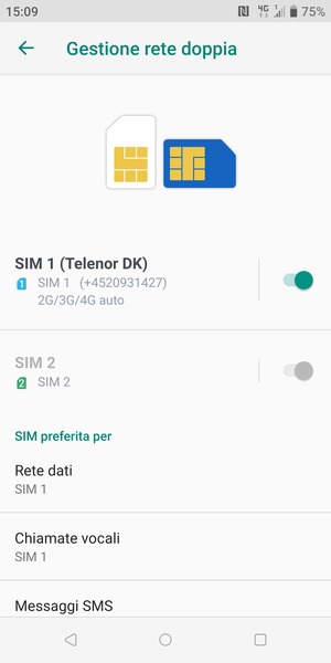 Seleziona SIM 1 o SIM 2
