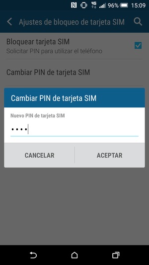 Introduzca su Nuevo PIN de tarjeta SIM y seleccione ACEPTAR