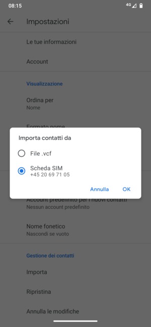 Seleziona Scheda SIM e OK