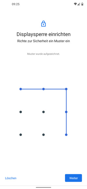 Zeichnen Sie ein Entsperrmuster und wählen Sie Weiter