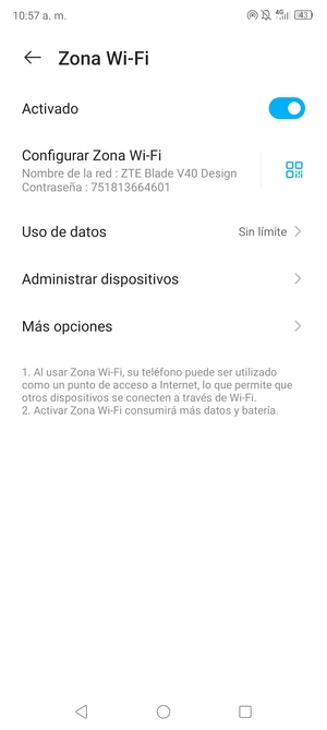 El teléfono ha sido configurado para su uso como módem
