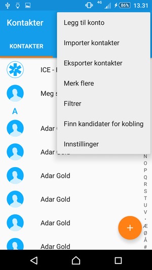 Velg Importer kontakter