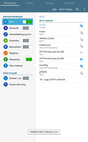 Du er nå koblet til Wi-Fi-nettverket