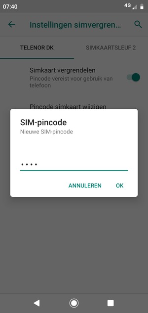 Voer uw Nieuwe SIM pincode in en selecteer OK