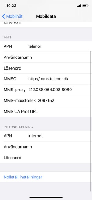 Scrolla till och välj Nollställ inställningar