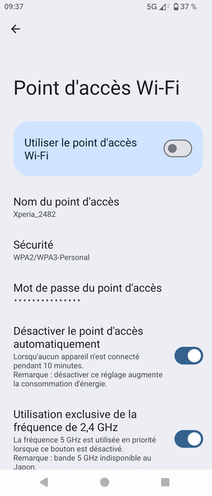Sélectionnez Mot de passe du point d'accès