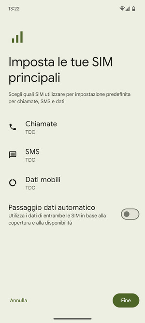 Seleziona le opzioni preferita e poi Fine