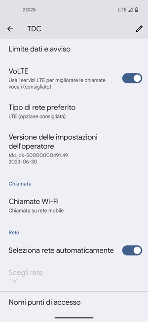 Per modificare la rete, in presenza di problemi, disattiva Seleziona rete automaticamente