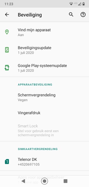 Om uw schermvergrendeling te activeren, ga naar het Beveiliging-menu en selecteer Schermvergrendeling