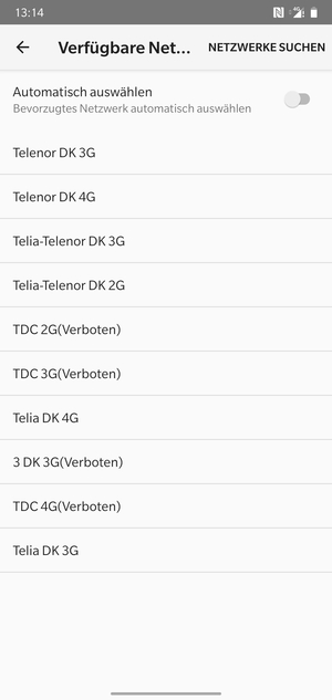 Wählen Sie einen Netzbetreiber von der Liste
