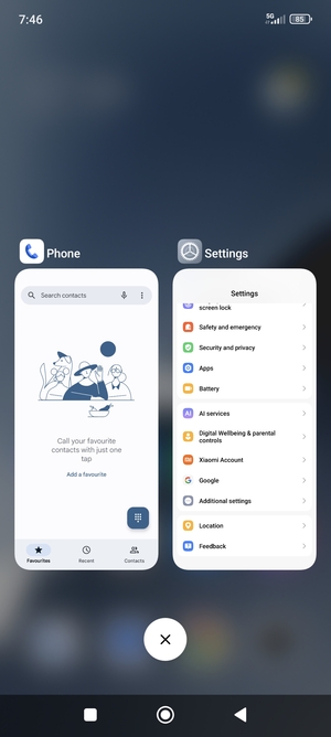 Select the Delete icon to close all running apps