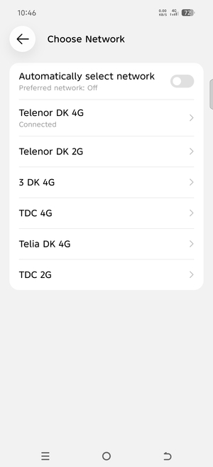 Select a network operator from the list