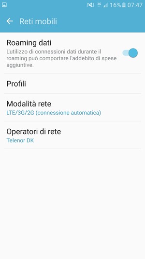Attiva o disattiva Roaming dati