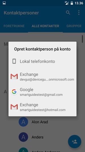 Vælg din Google konto